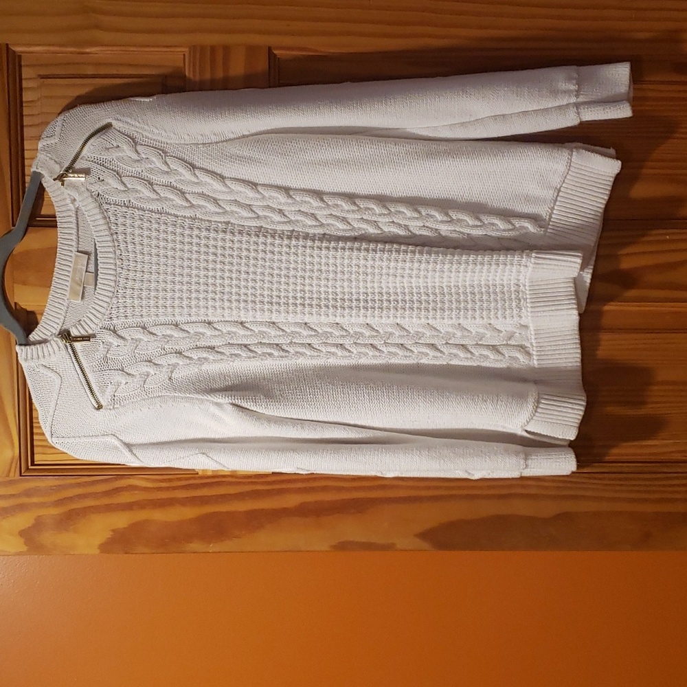 Michael Kors White Knitted Sweater with Zipper Shoulder Size L